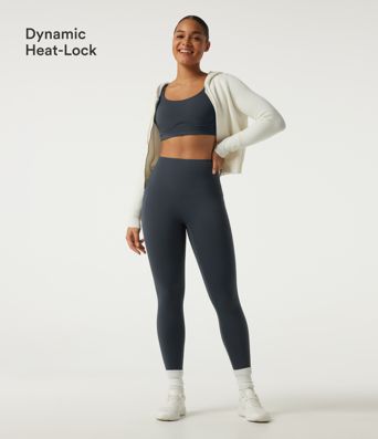 Halara Ultrasculpt™ Extra Heat High Waisted Tummy Control Crossover Back Fleece Running Leggings with Pockets