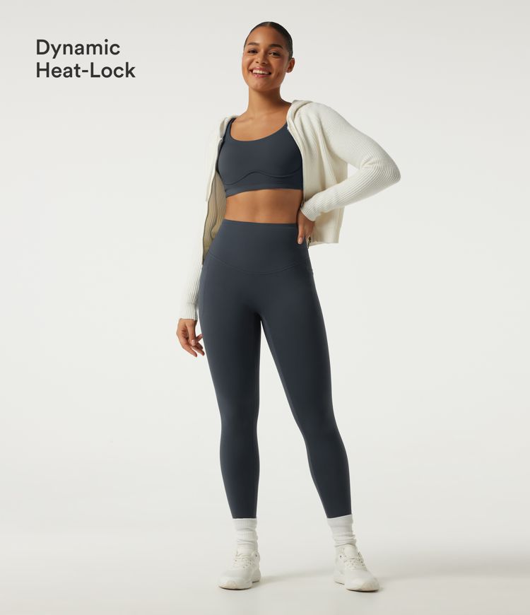 Halara Ultrasculpt™ Extra Heat High Waisted Tummy Control Crossover Back Fleece Running Leggings with Pockets