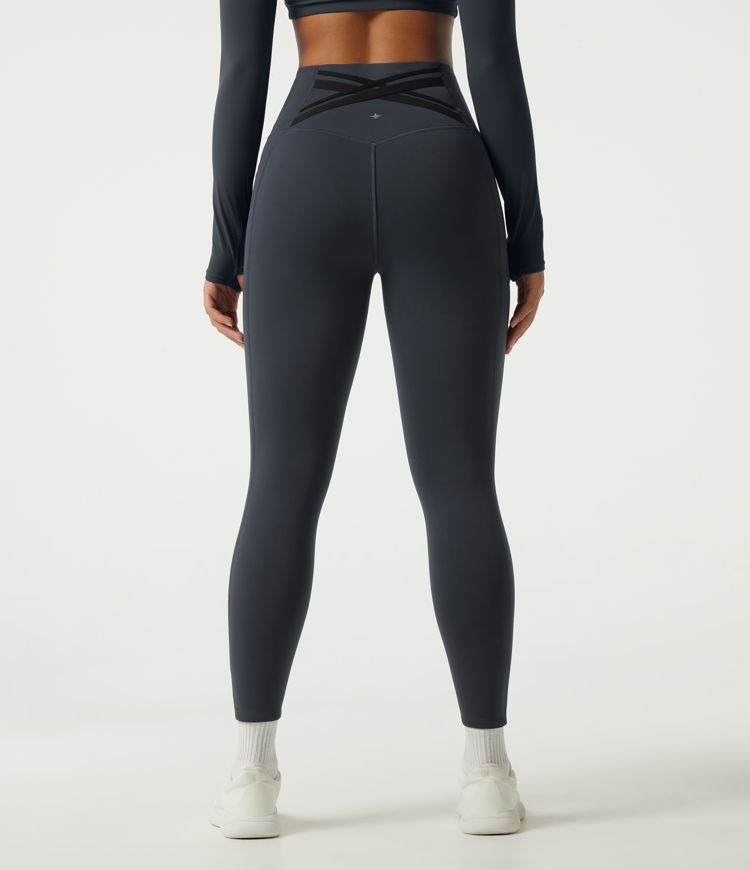 Halara Ultrasculpt™ Extra Heat High Waisted Tummy Control Crossover Back Fleece Running Leggings with Pockets