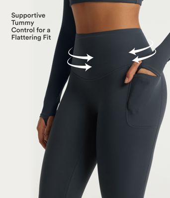 Halara Ultrasculpt™ Extra Heat High Waisted Tummy Control Crossover Back Fleece Running Leggings with Pockets