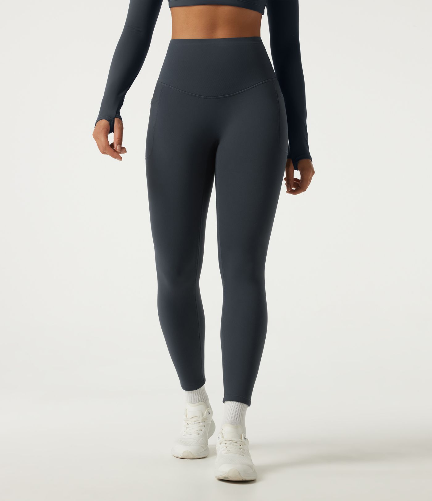 Halara Ultrasculpt™ Extra Heat High Waisted Tummy Control Crossover Back Fleece Running Leggings with Pockets