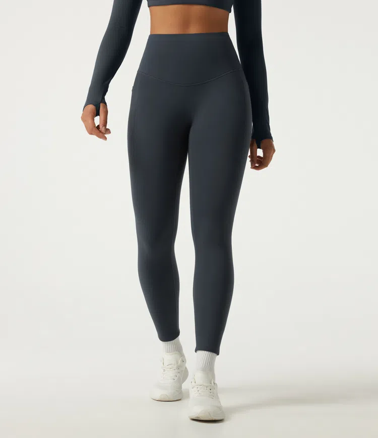 Carbon Halara Ultrasculpt™ Extra Heat High Waisted Tummy Control Crossover Back Fleece Running Leggings with Pockets / 2