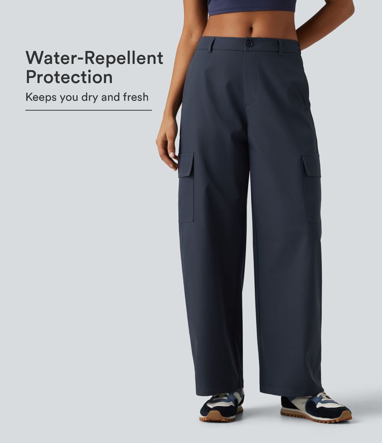 Water Repellent Wear-Resistant Mid Rise Barrel Leg Hiking Cargo Pants with Pockets Water Repellent Wear-Resistant Mid Rise Barrel Leg Hiking Cargo Pants with Pockets