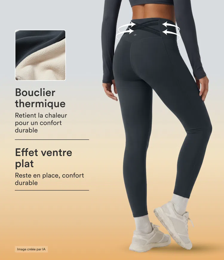 Carbon Leggings de course en polaire Halara Ultrasculpt™ Extra Heat, taille haute, effet ventre plat, dos croisé et poches / 1