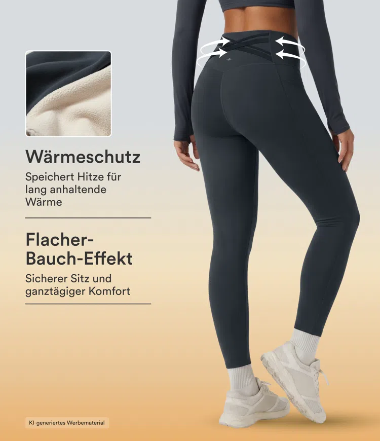 Carbon Halara Ultrasculpt™ Extra Heat - Lauf-Leggings aus Fleece mit hohem Crossover-Bund, Seitentaschen und Bauchkontrolle / 1