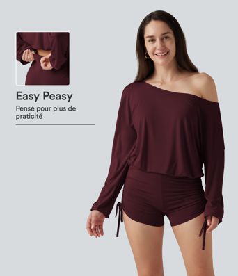 Combishort accès facile Easy Peasy à manches longues avec fronces et laçage Combishort accès facile Easy Peasy à manches longues avec fronces et laçage