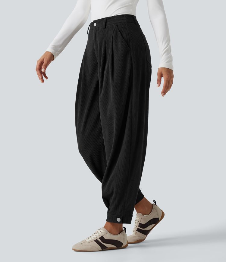 Mid Rise Corduroy Casual Balloon Joggers with Pockets