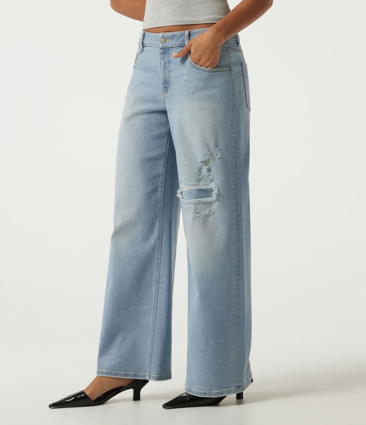 Low Rise Ripped Wide Leg Casual Jeans with Pockets Low Rise Ripped Wide Leg Casual Jeans with Pockets