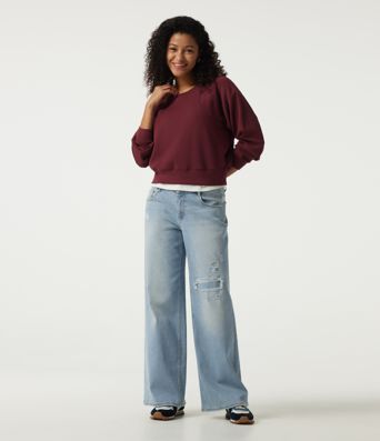 Low Rise Ripped Wide Leg Casual Jeans with Pockets Low Rise Ripped Wide Leg Casual Jeans with Pockets
