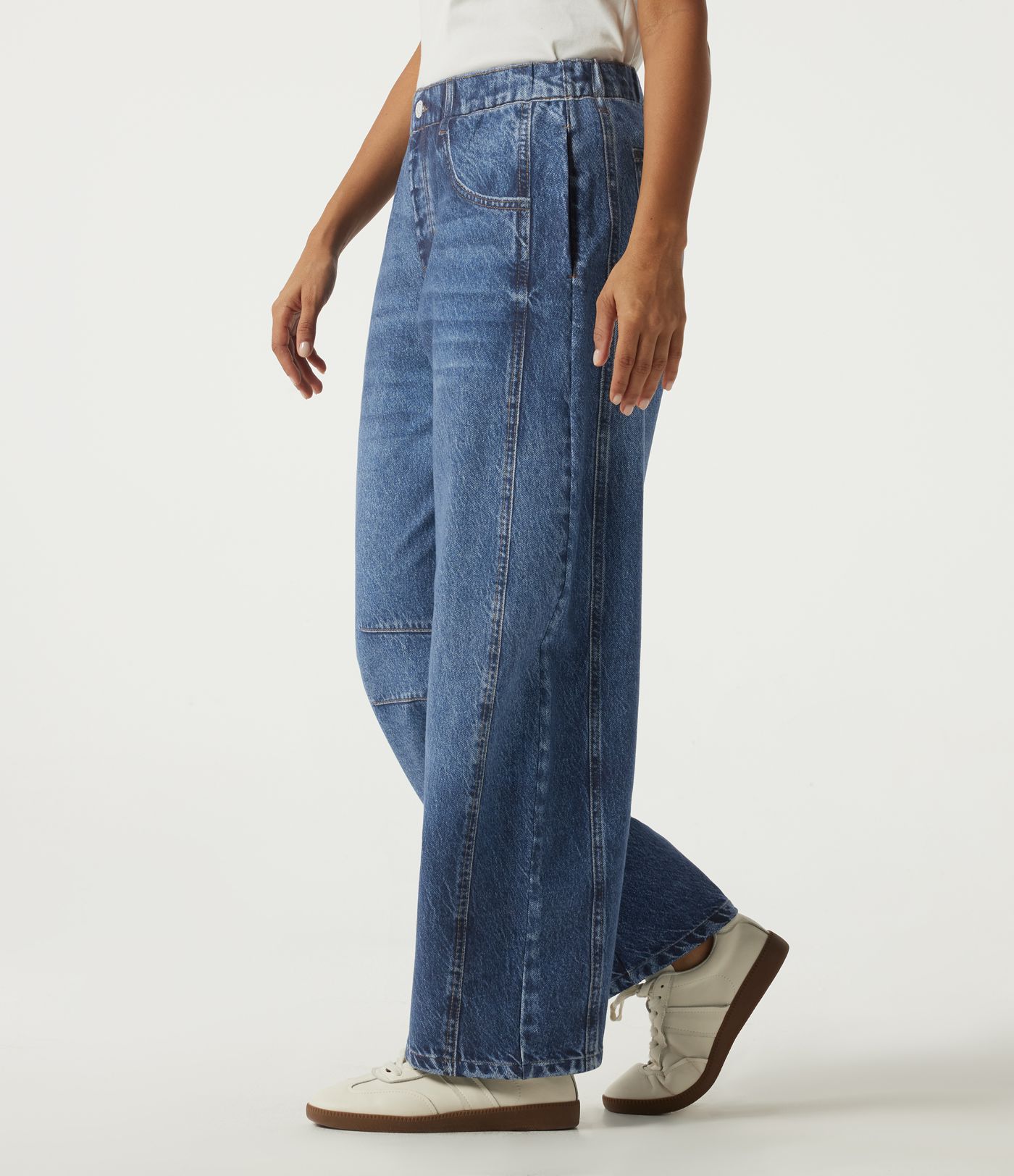 Mid Rise Barrel Leg Casual Cotton Jeans with Pockets Mid Rise Barrel Leg Casual Cotton Jeans with Pockets