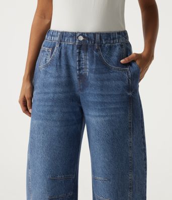 Mid Rise Barrel Leg Casual Cotton Jeans with Pockets Mid Rise Barrel Leg Casual Cotton Jeans with Pockets
