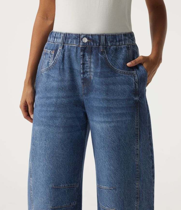 Mid Rise Barrel Leg Casual Cotton Jeans with Pockets Mid Rise Barrel Leg Casual Cotton Jeans with Pockets