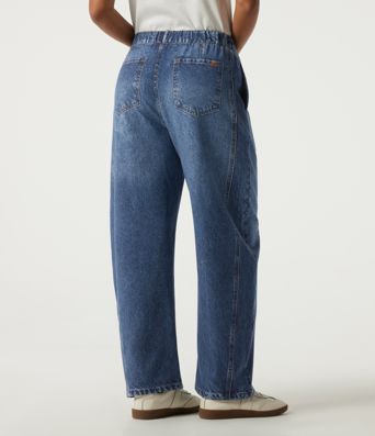 Mid Rise Barrel Leg Casual Cotton Jeans with Pockets Mid Rise Barrel Leg Casual Cotton Jeans with Pockets