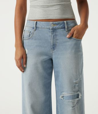 Low Rise Ripped Wide Leg Casual Jeans with Pockets Low Rise Ripped Wide Leg Casual Jeans with Pockets