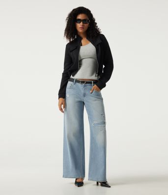 Low Rise Ripped Wide Leg Casual Jeans with Pockets Low Rise Ripped Wide Leg Casual Jeans with Pockets