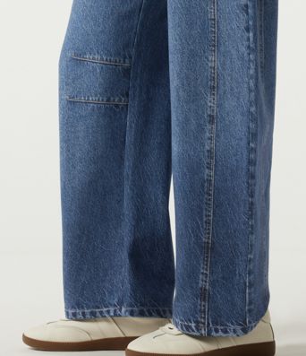 Mid Rise Barrel Leg Casual Cotton Jeans with Pockets Mid Rise Barrel Leg Casual Cotton Jeans with Pockets