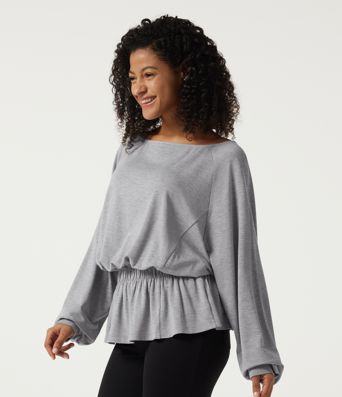 Boat Neck Batwing Long Sleeve Casual Top