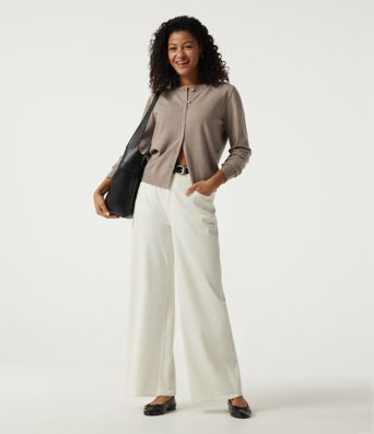 Round Neck Long Sleeve Work Cardigan