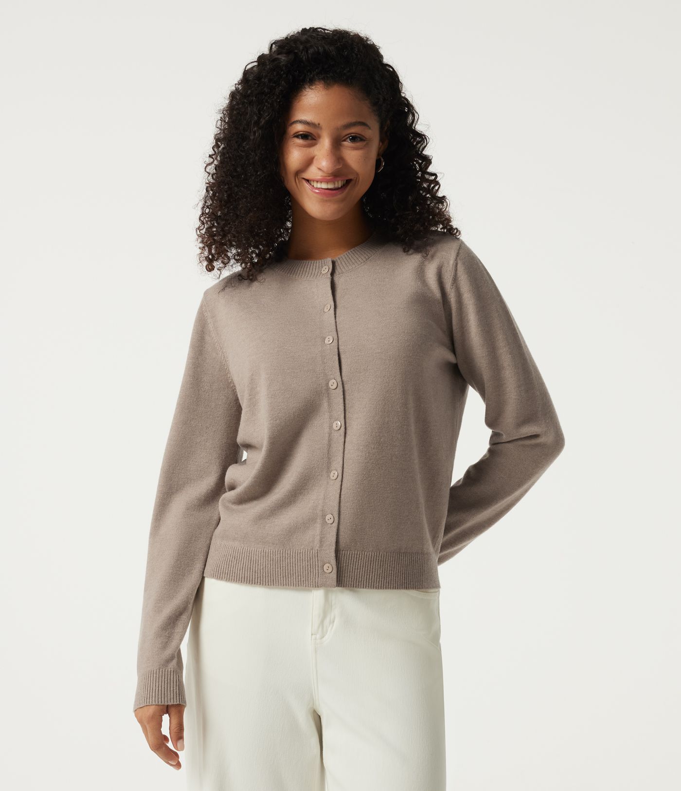 Round Neck Long Sleeve Work Cardigan