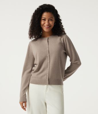Round Neck Long Sleeve Work Cardigan