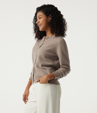 Round Neck Long Sleeve Work Cardigan