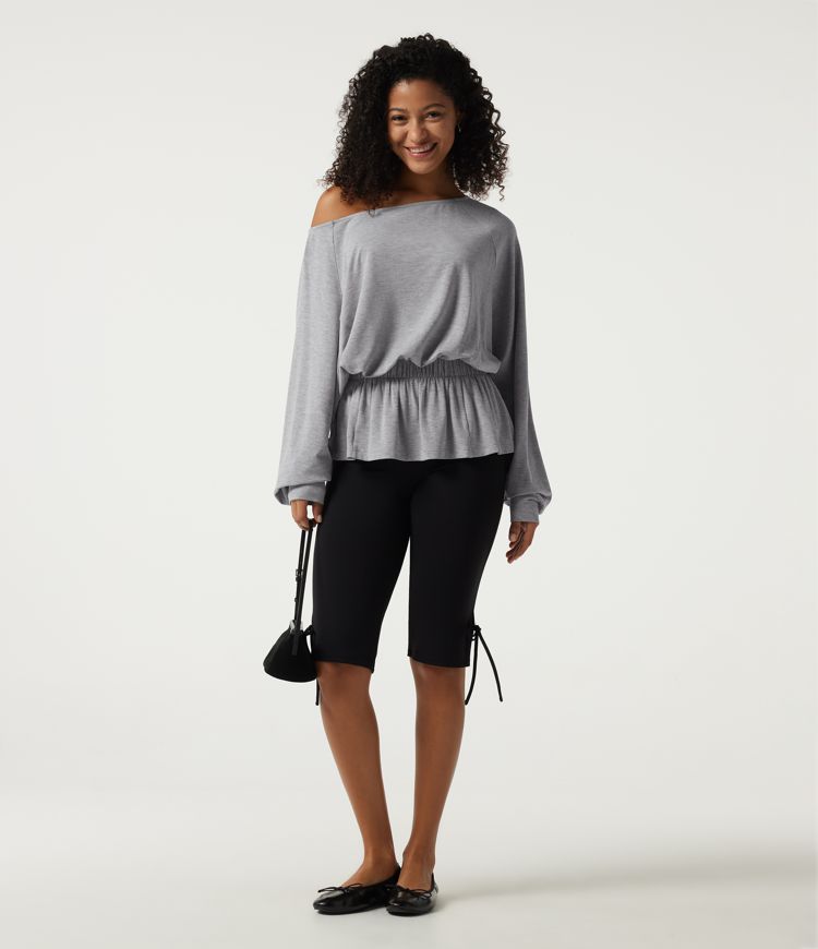 Boat Neck Batwing Long Sleeve Casual Top