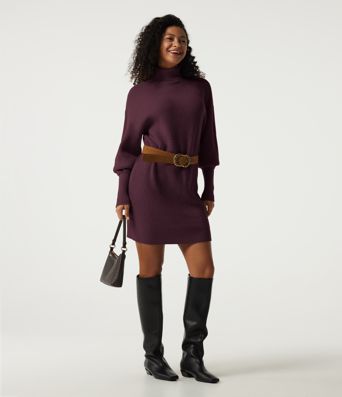 High Neck Long Sleeve Casual Mini Sweater Dress