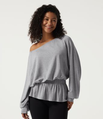 Boat Neck Batwing Long Sleeve Casual Top