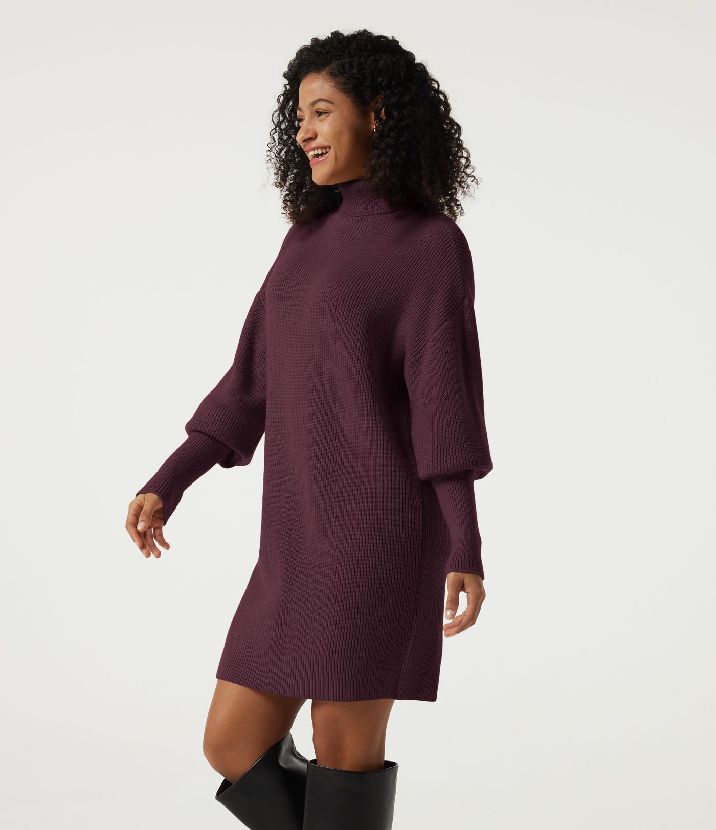 High Neck Long Sleeve Casual Mini Sweater Dress