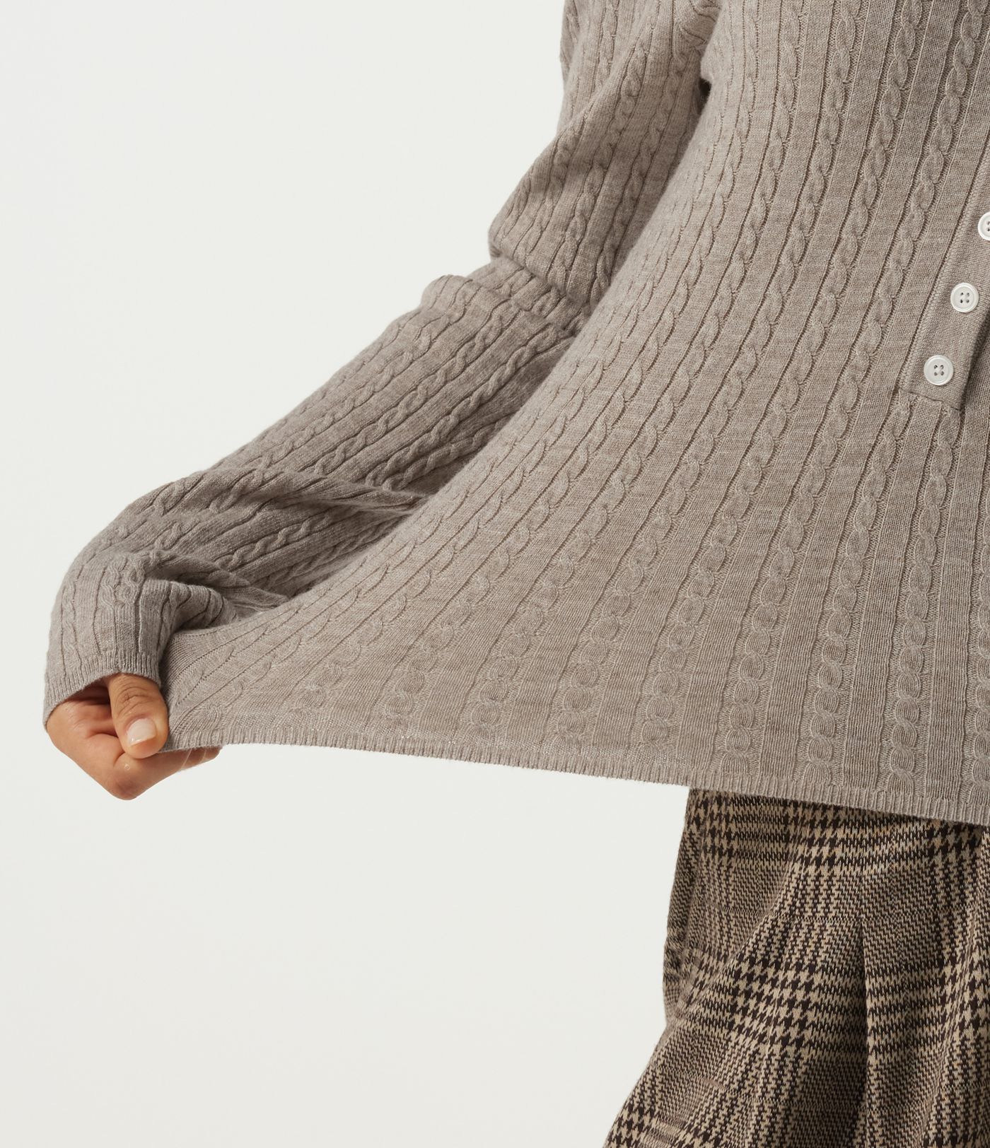 Henley Neck Cable Stitch Long Sleeve Work Sweater Henley Neck Cable Stitch Long Sleeve Work Sweater