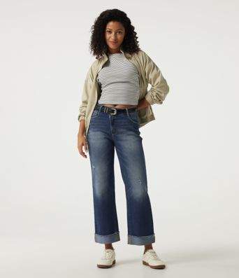Mid Rise Straight Leg Asymmetric Casual Jeans with Pockets Mid Rise Straight Leg Asymmetric Casual Jeans with Pockets