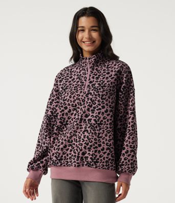 Stand Collar Long Sleeve Leopard Print Casual Top