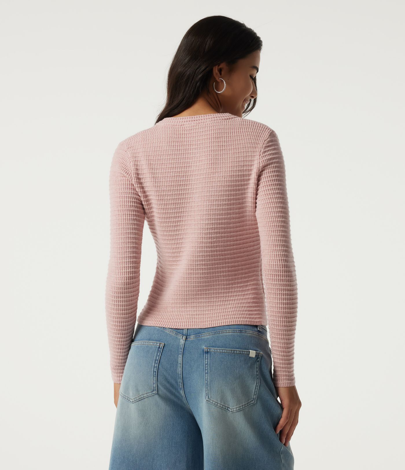 Round Neck Long Sleeve Waffle Workout Cardigan