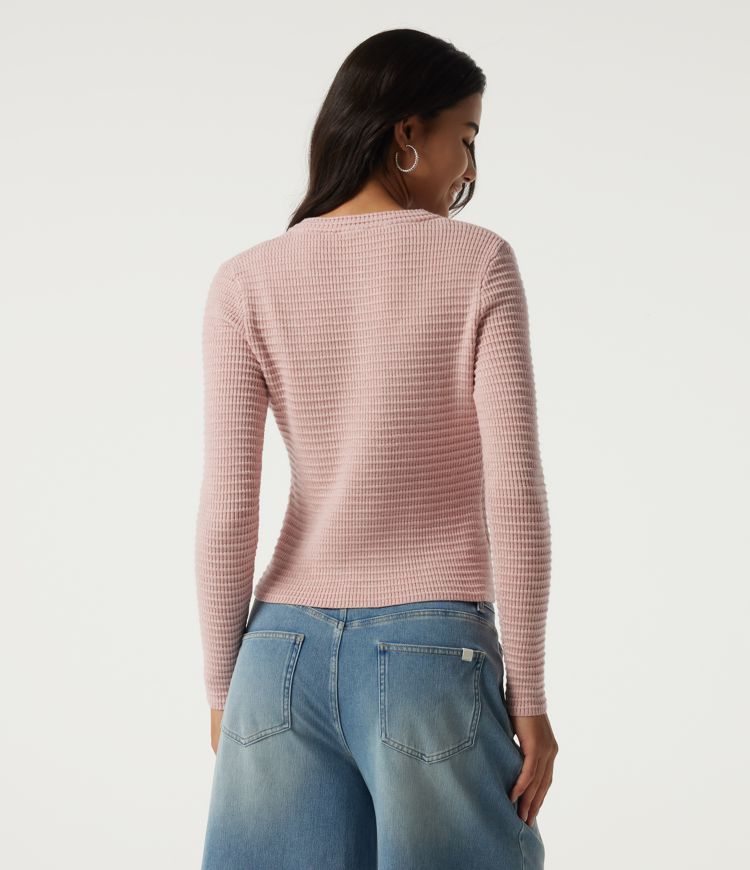 Round Neck Long Sleeve Waffle Workout Cardigan