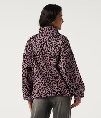 Stand Collar Long Sleeve Leopard Print Casual Top
