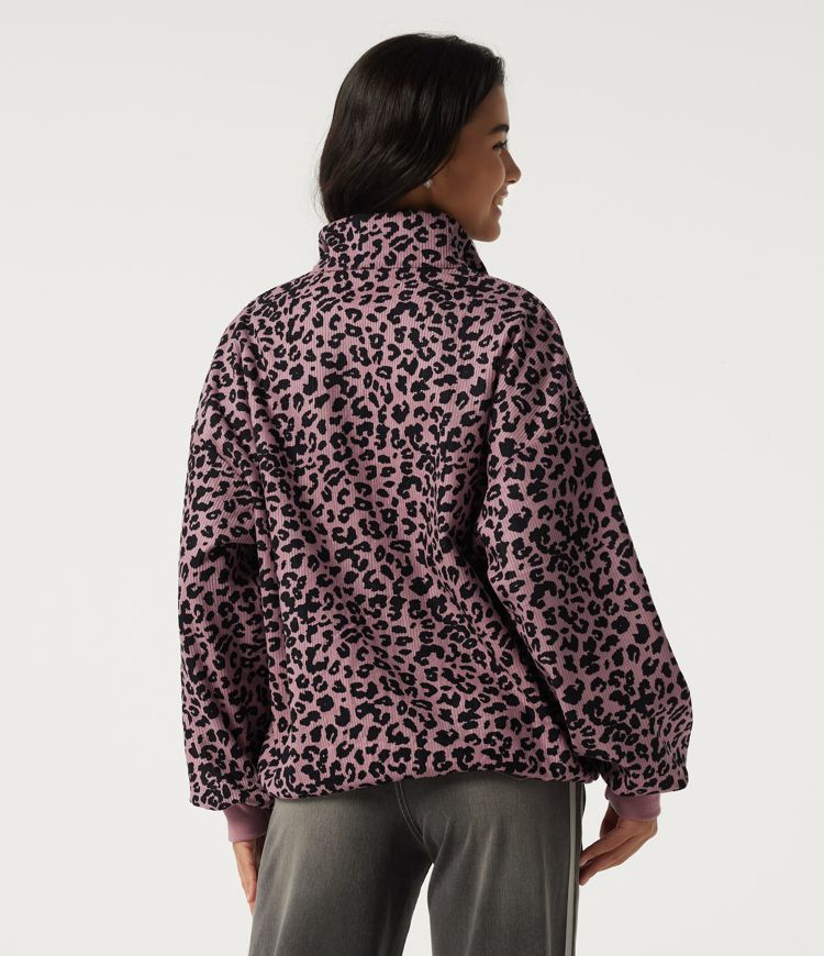Stand Collar Long Sleeve Leopard Print Casual Top