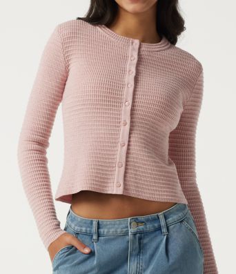 Round Neck Long Sleeve Waffle Workout Cardigan