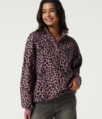 Stand Collar Long Sleeve Leopard Print Casual Top