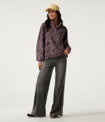 Stand Collar Long Sleeve Leopard Print Casual Top