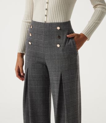 Halara Flex™ - Bürohose mit hohem Bund, Seitentaschen, Karomuster und weitem Bein Halara Flex™ - Bürohose mit hohem Bund, Seitentaschen, Karomuster und weitem Bein