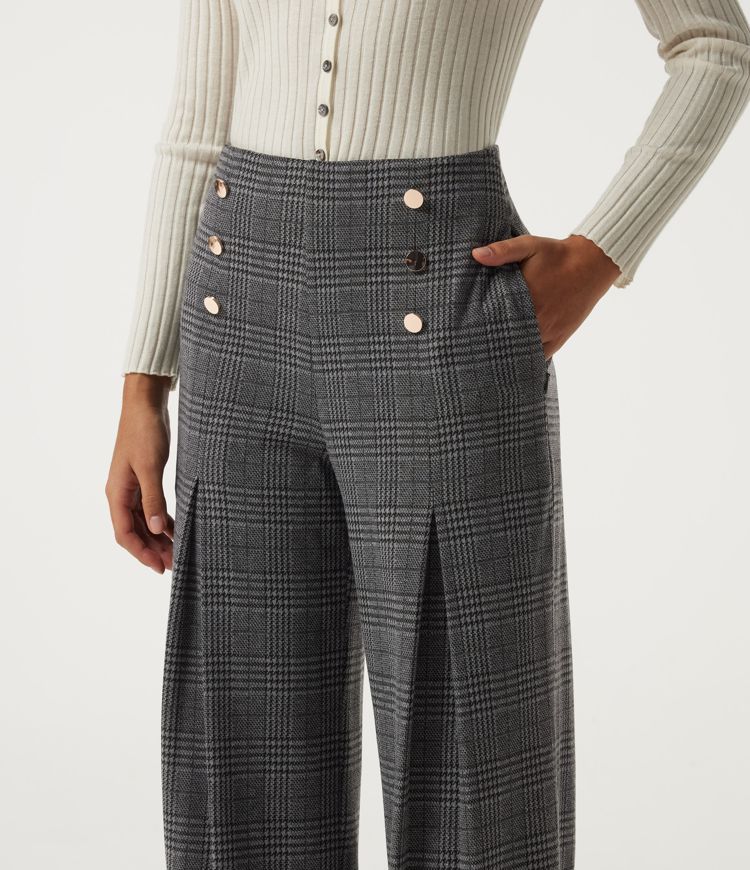 Halara Flex™ - Bürohose mit hohem Bund, Seitentaschen, Karomuster und weitem Bein Halara Flex™ - Bürohose mit hohem Bund, Seitentaschen, Karomuster und weitem Bein