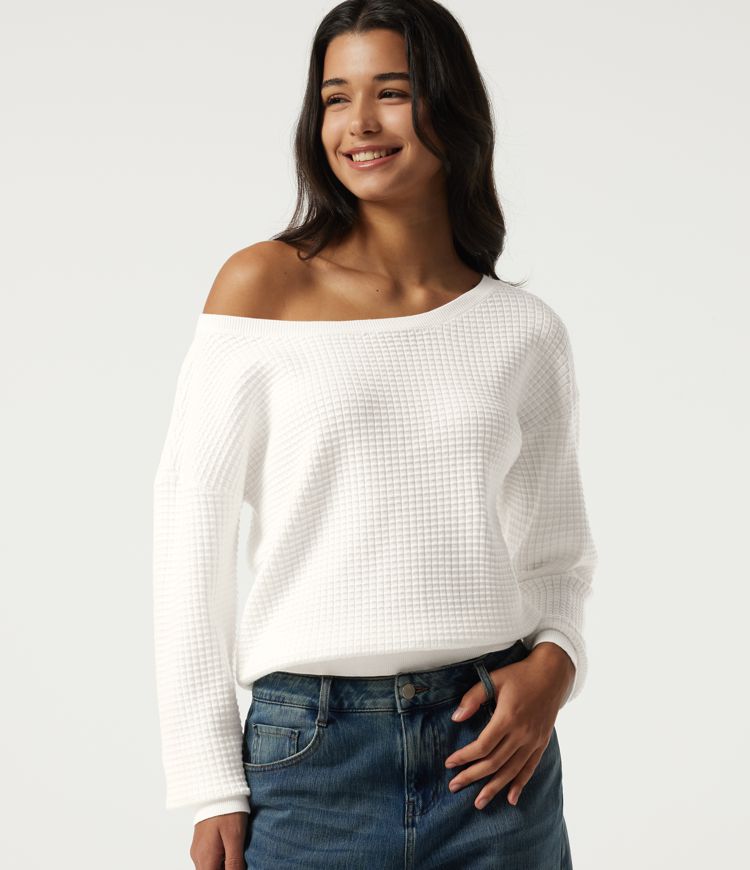 Pull gaufré à manches longues