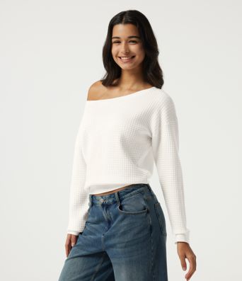 Long Sleeve Waffle Casual Sweater Long Sleeve Waffle Casual Sweater