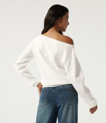 Long Sleeve Waffle Casual Sweater Long Sleeve Waffle Casual Sweater