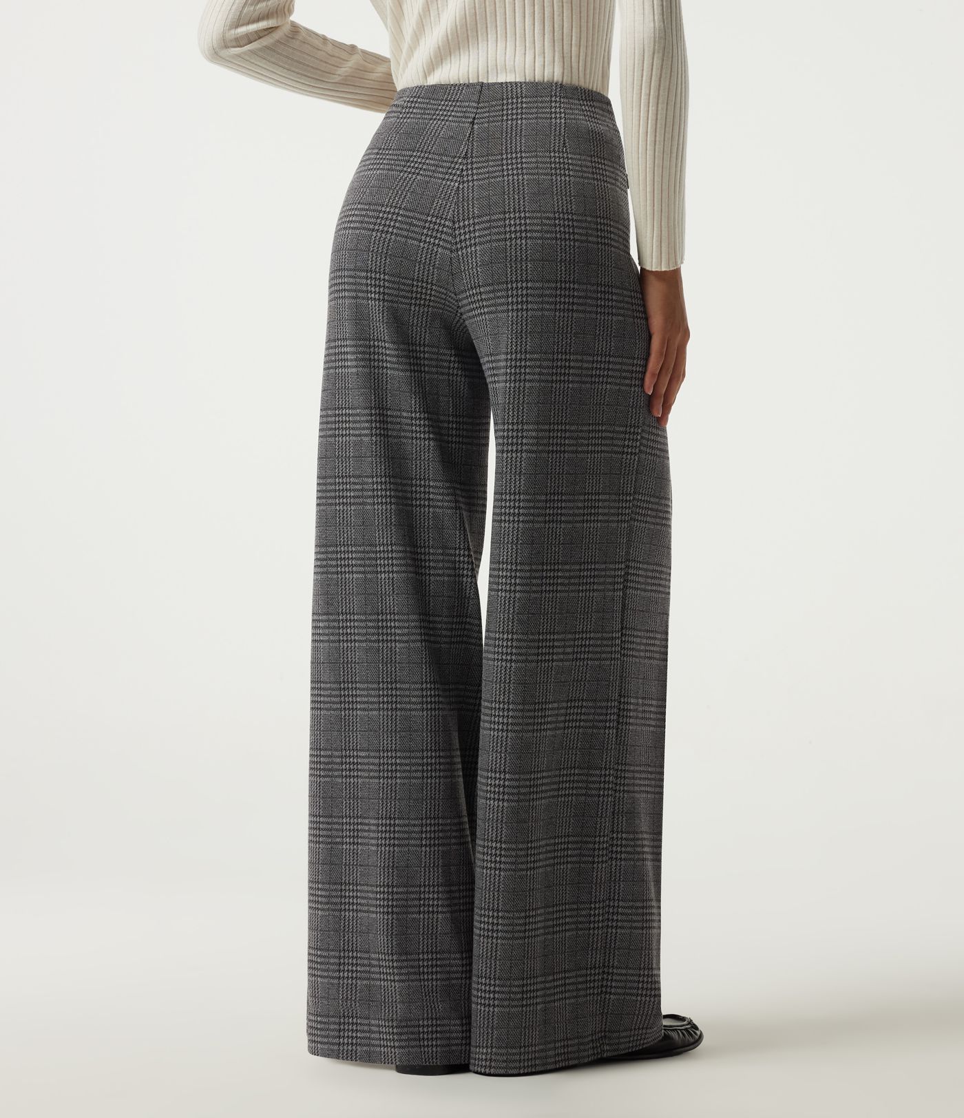 Halara Flex™ - Bürohose mit hohem Bund, Seitentaschen, Karomuster und weitem Bein Halara Flex™ - Bürohose mit hohem Bund, Seitentaschen, Karomuster und weitem Bein