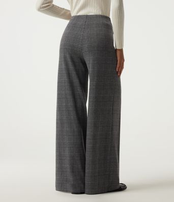 Halara Flex™ - Bürohose mit hohem Bund, Seitentaschen, Karomuster und weitem Bein Halara Flex™ - Bürohose mit hohem Bund, Seitentaschen, Karomuster und weitem Bein
