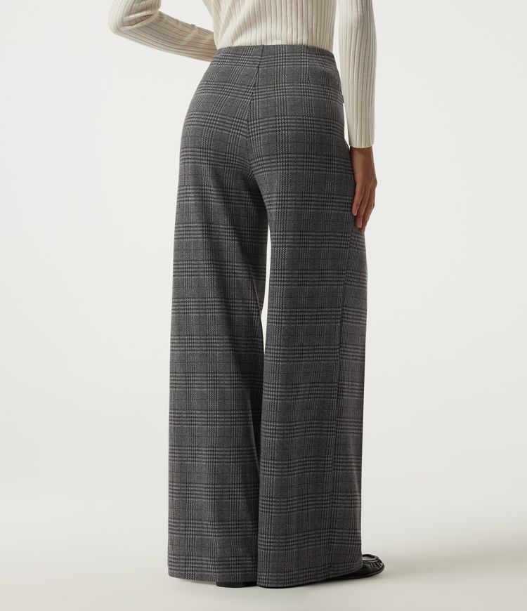 Halara Flex™ - Bürohose mit hohem Bund, Seitentaschen, Karomuster und weitem Bein Halara Flex™ - Bürohose mit hohem Bund, Seitentaschen, Karomuster und weitem Bein