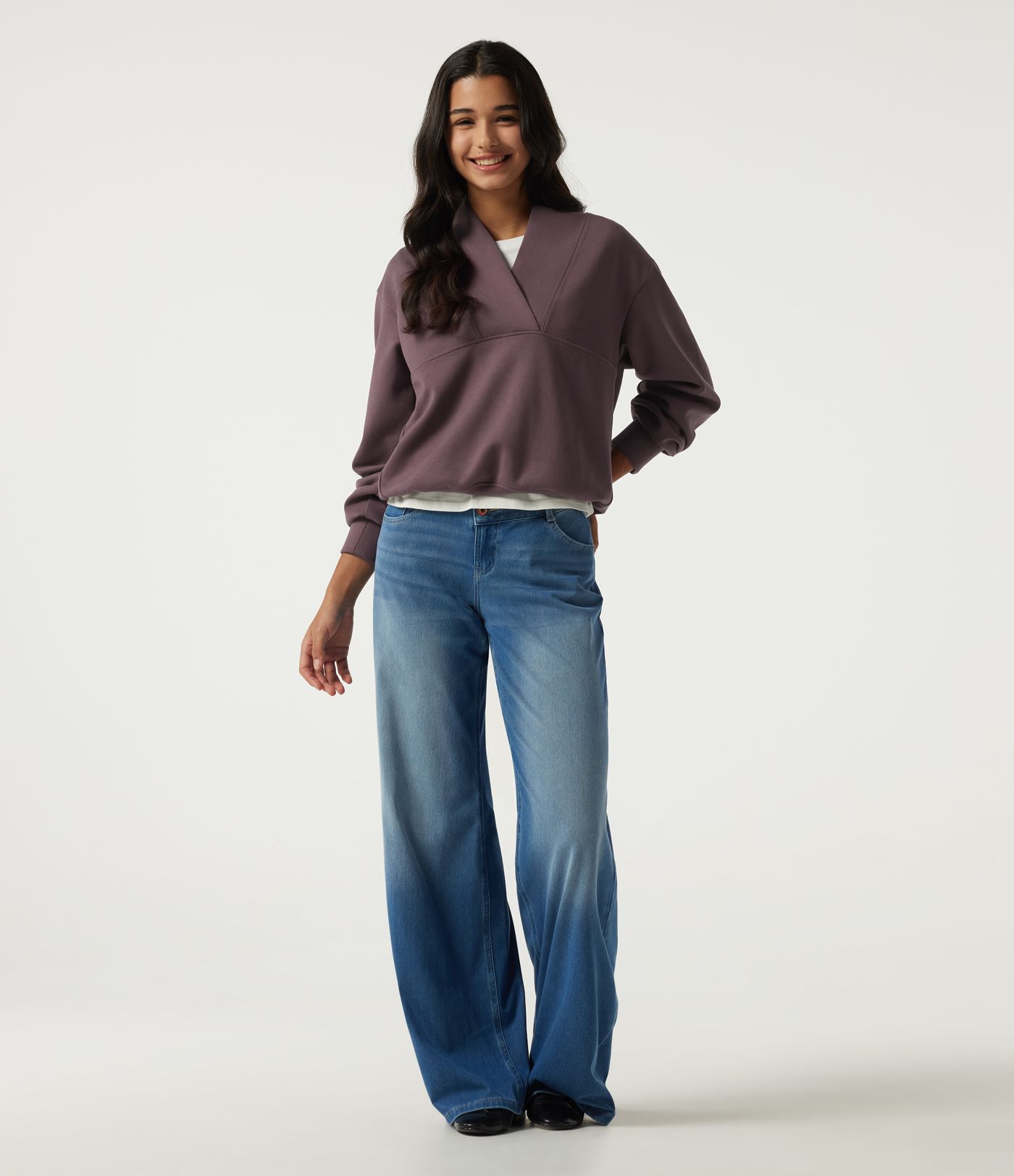 Wrap Shawl Collar Long Sleeve Casual Sweatshirt