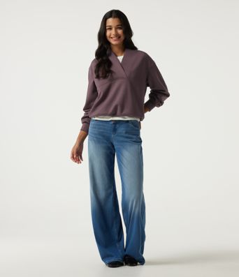 Wrap Shawl Collar Long Sleeve Casual Sweatshirt