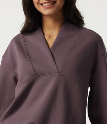 Wrap Shawl Collar Long Sleeve Casual Sweatshirt